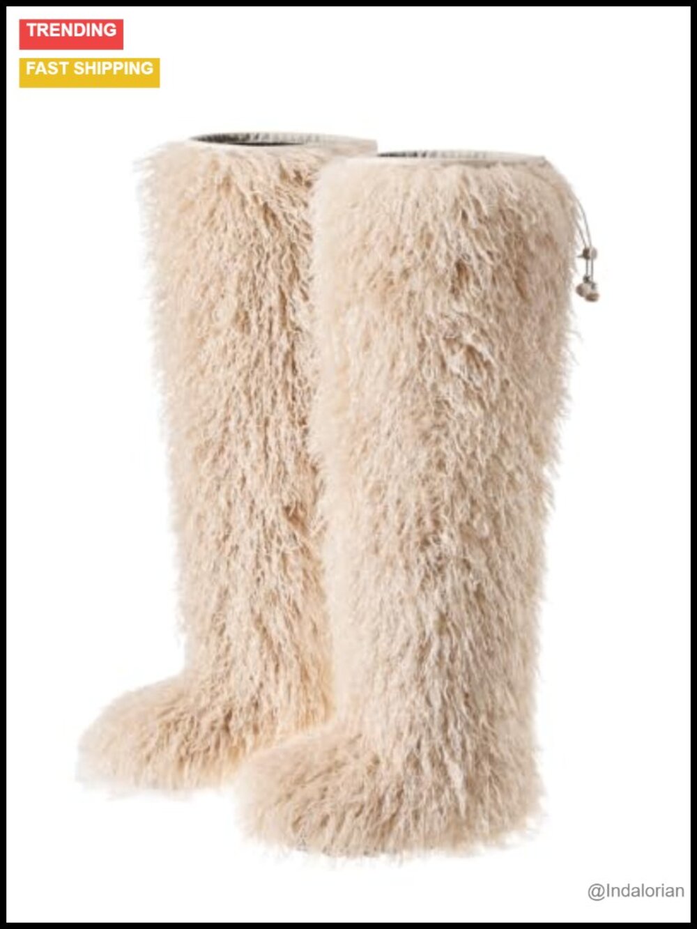Over the Knee Faux Fur Boots Thick Flat Sole Adjustable Drawstring Y2K Winter